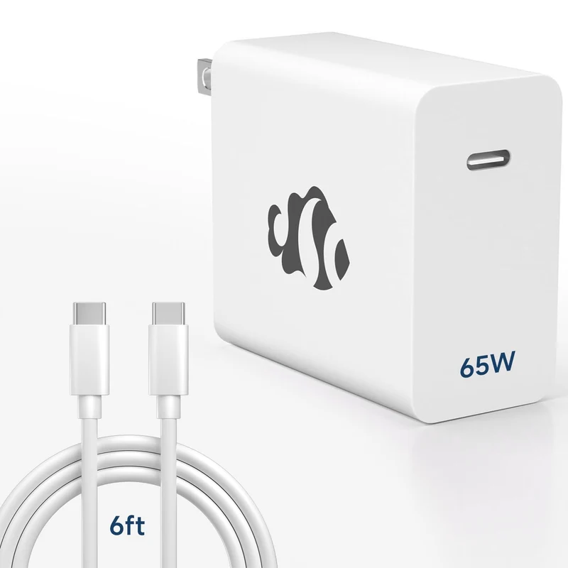 65W GaN USB C Fast Charger, PD 3.0 Wall Adapter with 6.6ft Cable, Reliable Power Block for MacBook Pro/Air, iPhone16/15, iPad,