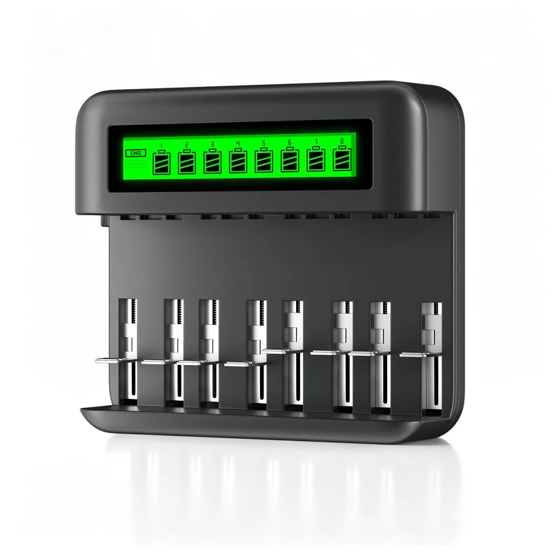 CITYORK 8 Bay AA AAA C D Universal Battery Charger with Smart LCD Display for 1.2V AA AAA C D Size NiMH/NiCD Rechargeable Batt