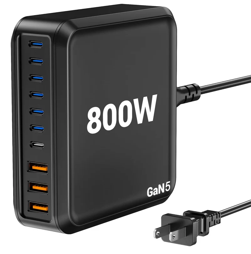 800W USB C Charger Block Fast 10Port USB C Charging Station GaN PD 140W Laptop Charger Adapter for MacBook Pro/Air, DELL, iPad,