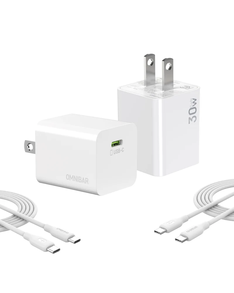 Omnibar 30W USB C Charger 2Pack with 4FT Cable, GaN PD PPS Fast Charger