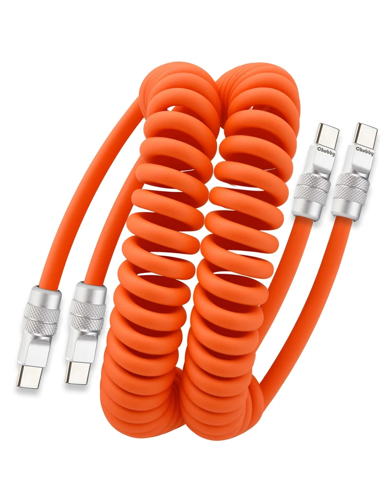 chubbycable Coiled USB C Cable 240H SagFree Charging Cable, 2 Pack, Orange